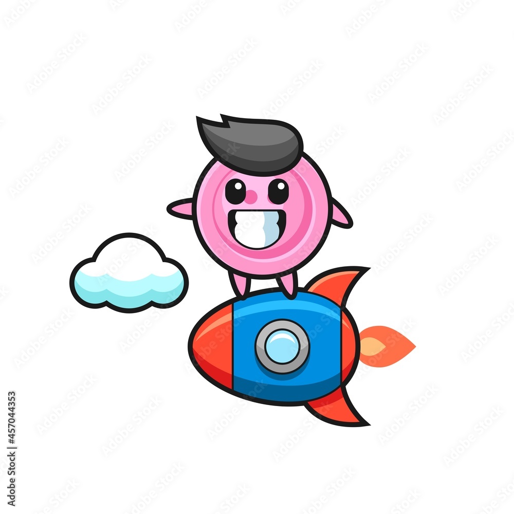 clothing button mascot character riding a rocket clothing button mascot character riding a rocket