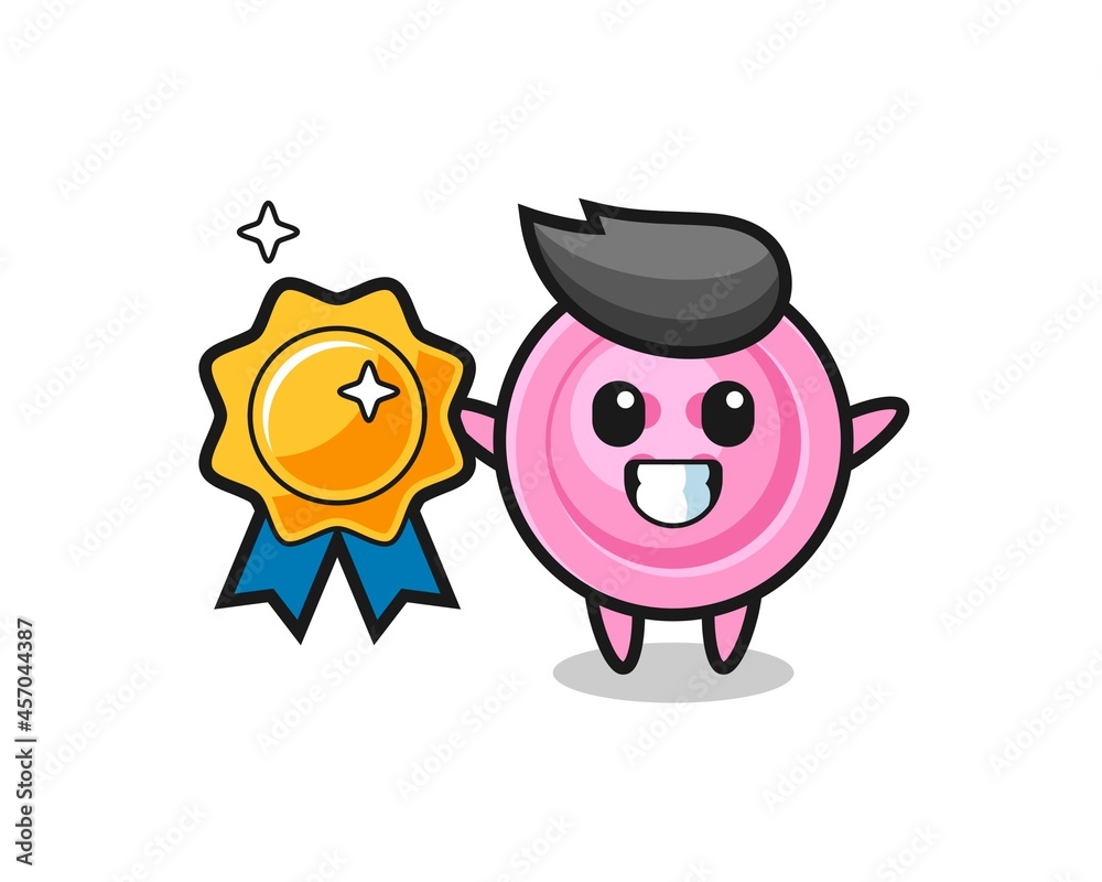 clothing button mascot illustration holding a golden badge clothing button mascot illustration holding a golden badge
