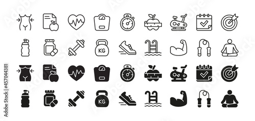Fitness icon set. Vector graphic illustration.