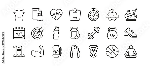 Fitness icon set. Vector graphic illustration.