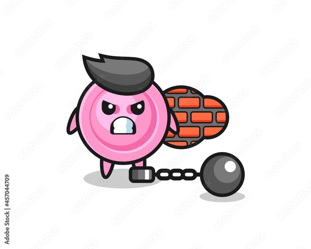Character mascot of clothing button as a prisoner Character mascot of clothing button as a prisoner