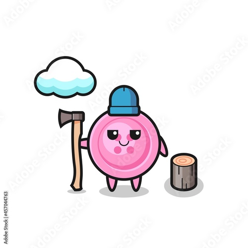 Character cartoon of clothing button as a woodcutter
