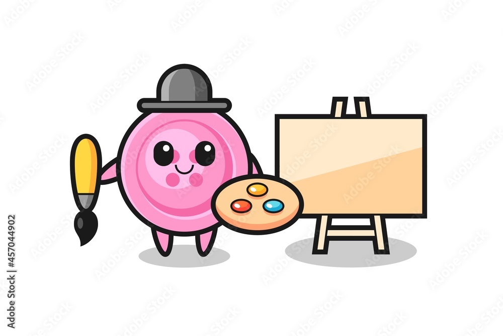 Illustration of clothing button mascot as a painter