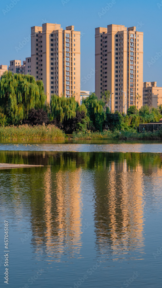 Buildings by the artificial lake Buildings by the artificial lake