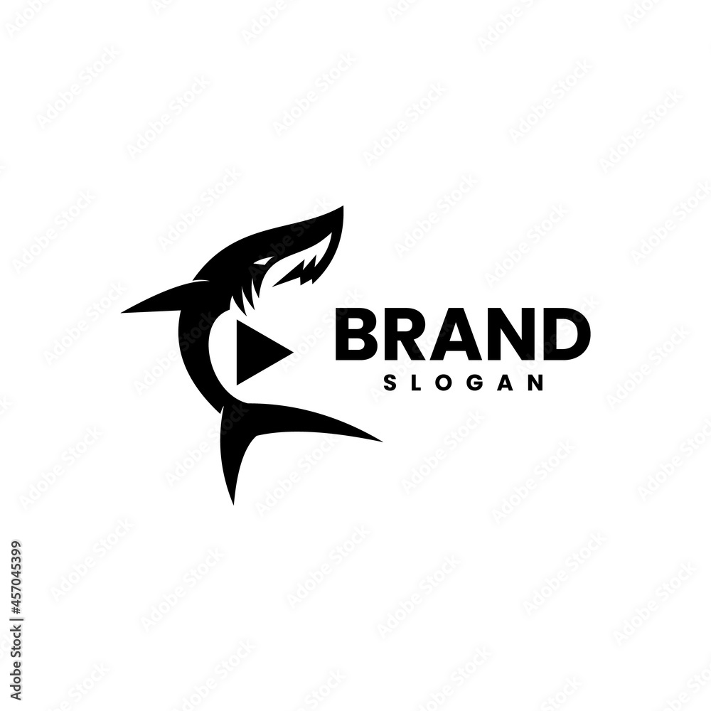 shark illustration with added play button which represents media or ...