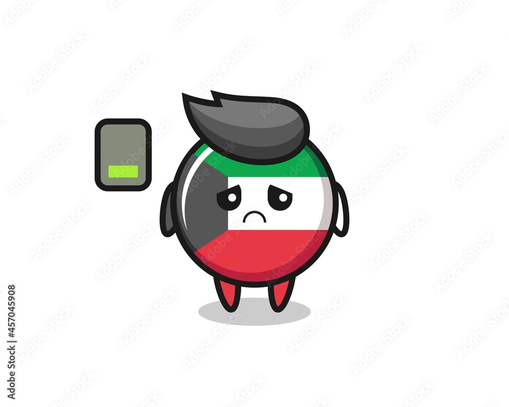 kuwait flag badge mascot character doing a tired gesture