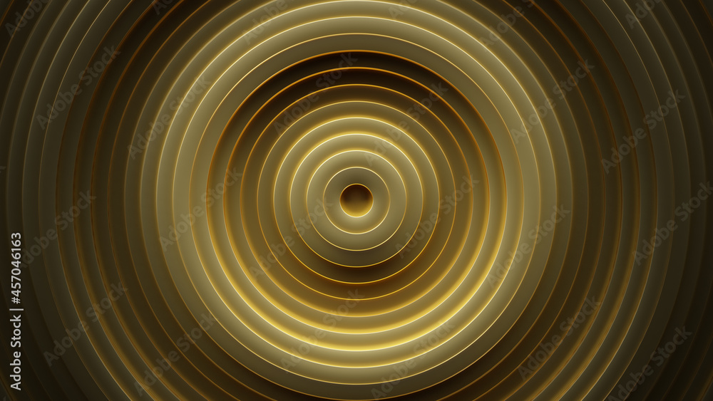 Gold concentric circles 3D rendering