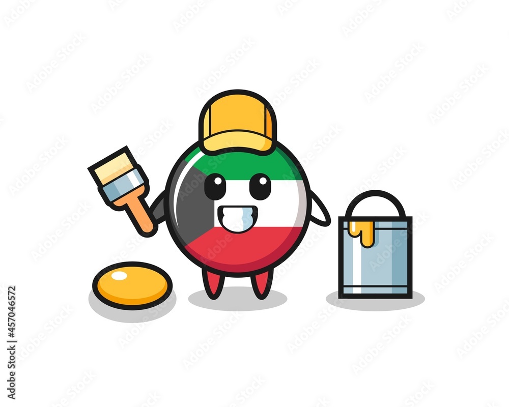 Character Illustration of kuwait flag badge as a painter