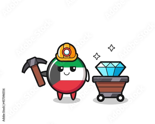 Character Illustration of kuwait flag badge as a miner