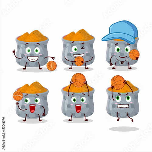 Talented bowl of turmeric cartoon character as a basketball athlete