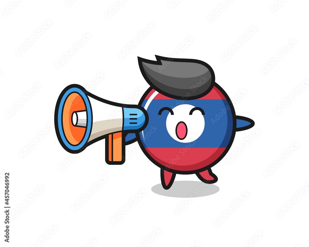 laos flag badge character illustration holding a megaphone
