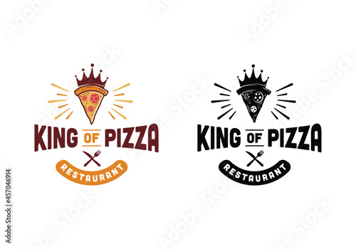 Vintage retro pizzeria, king of pizza restaurant logo design template inspiration