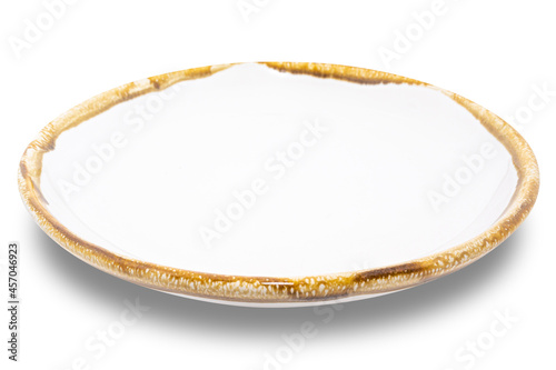 White circle ceramics plate isolated on white background.