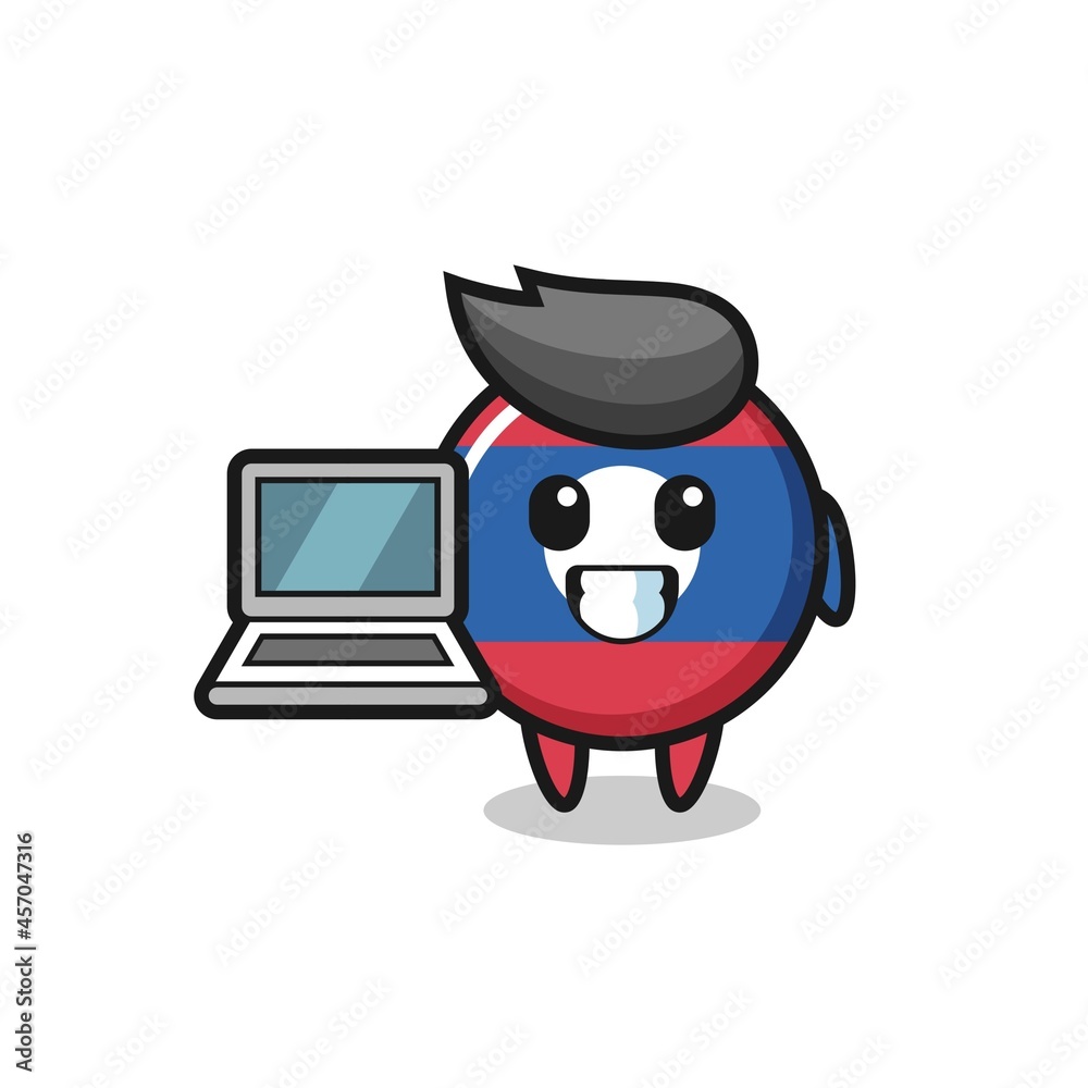 Mascot Illustration of laos flag badge with a laptop Mascot Illustration of laos flag badge with a laptop