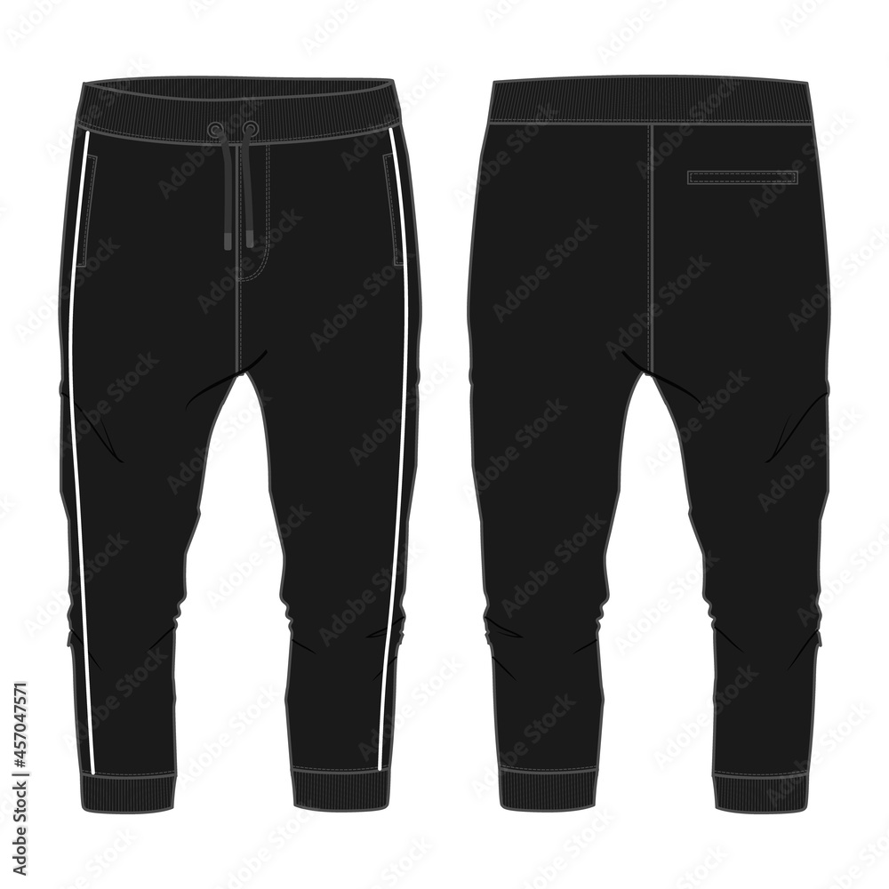 Basic Sweat pant technical fashion flat sketch template front and back ...