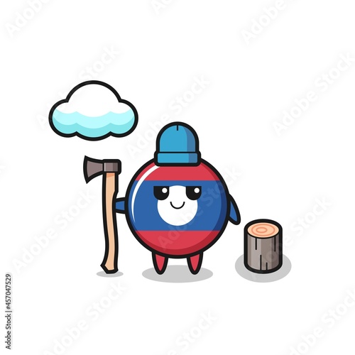 Character cartoon of laos flag badge as a woodcutter