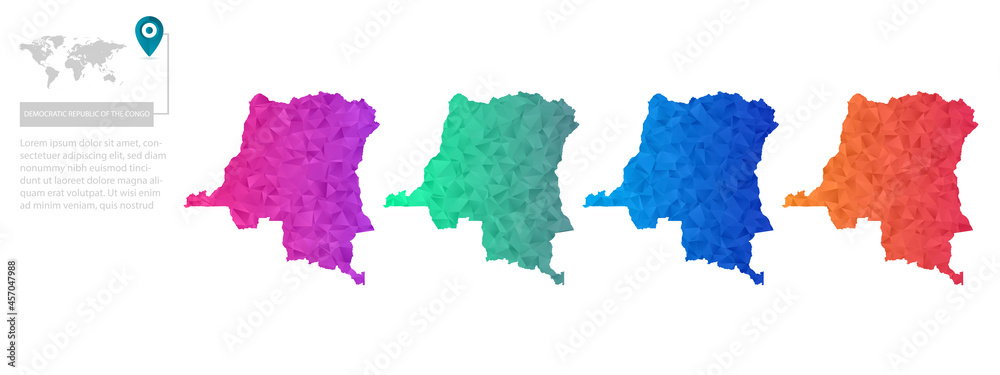 Set of vector polygonal Northern maps. Bright gradient map of country in low poly style. Multicolored country map in geometric style for your