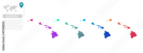 Set of vector polygonal Hawaii maps. Bright gradient map of country in low poly style. Multicolored country map in geometric style for your