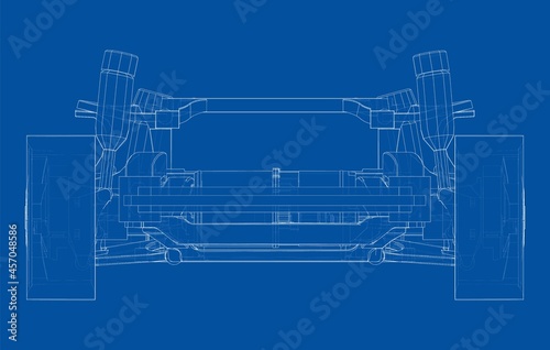 Electric Car Chassis with battery. Vector