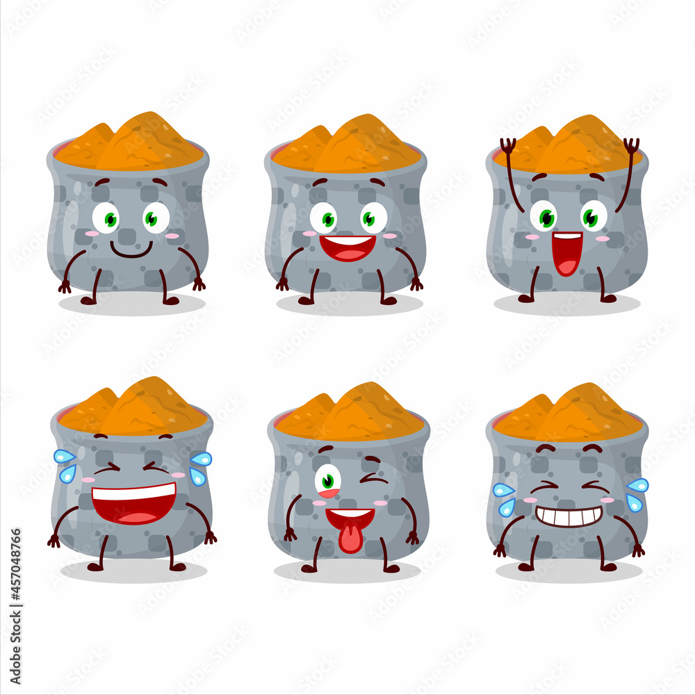 Cartoon character of bowl of turmeric with smile expression Cartoon character of bowl of turmeric with smile expression