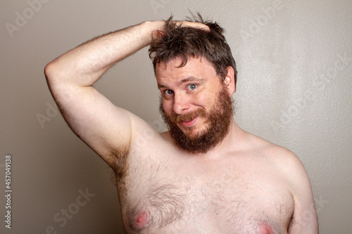 man making a sexy face without a shirt on