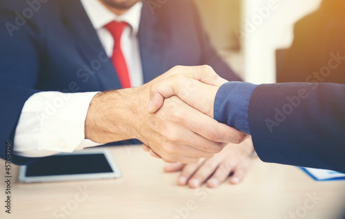 Business man Handshaking, Business people successful connection deal, finishing up meeting, Happy in the meeting from partnership.