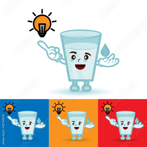 fresh milk glass cartoon character with light bulb. illustration flat style. Suitable for milk and drink product promotion, prints design, children t shirt etc. design template vector