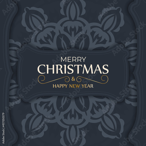 Flyer merry christmas dark blue with winter blue ornament