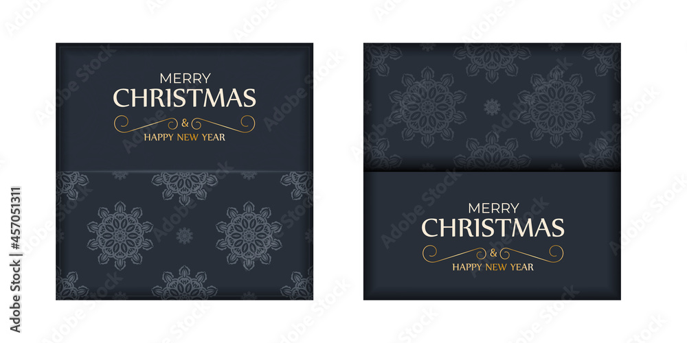 Holiday card Merry christmas in dark blue color with abstract blue pattern