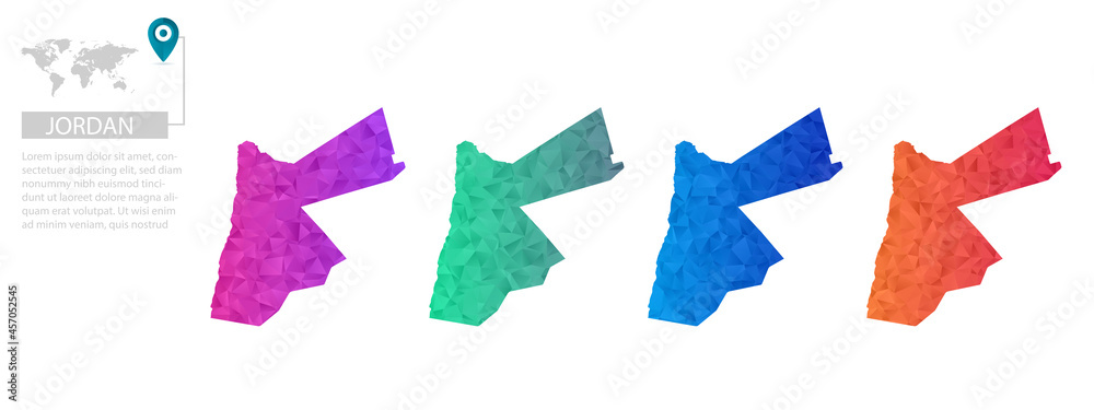 Set of vector polygonal Jordan maps. Bright gradient map of country in ...