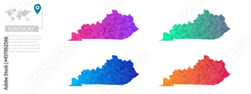 Set of vector polygonal Kentucky maps. Bright gradient map of country in low poly style. Multicolored country map in geometric style for your