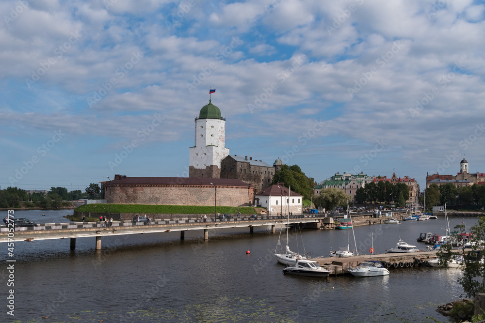 View of Vyborg castle and St. Olav’s tower. Summer season. European part of Russia.