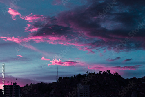 city clouds horizon magenta sky background texture abstract color colors psycho fire height Bolivia La Paz