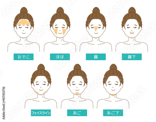 女性の顔　脱毛箇所　 ベクターイラスト