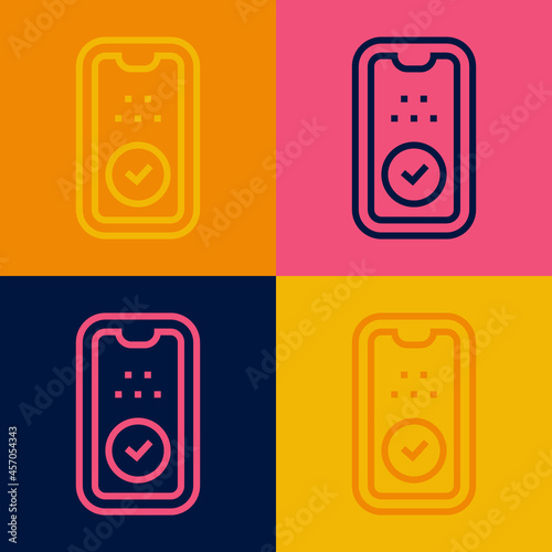 Pop art line Taxi mobile app icon isolated on color background. Mobile application taxi. Vector