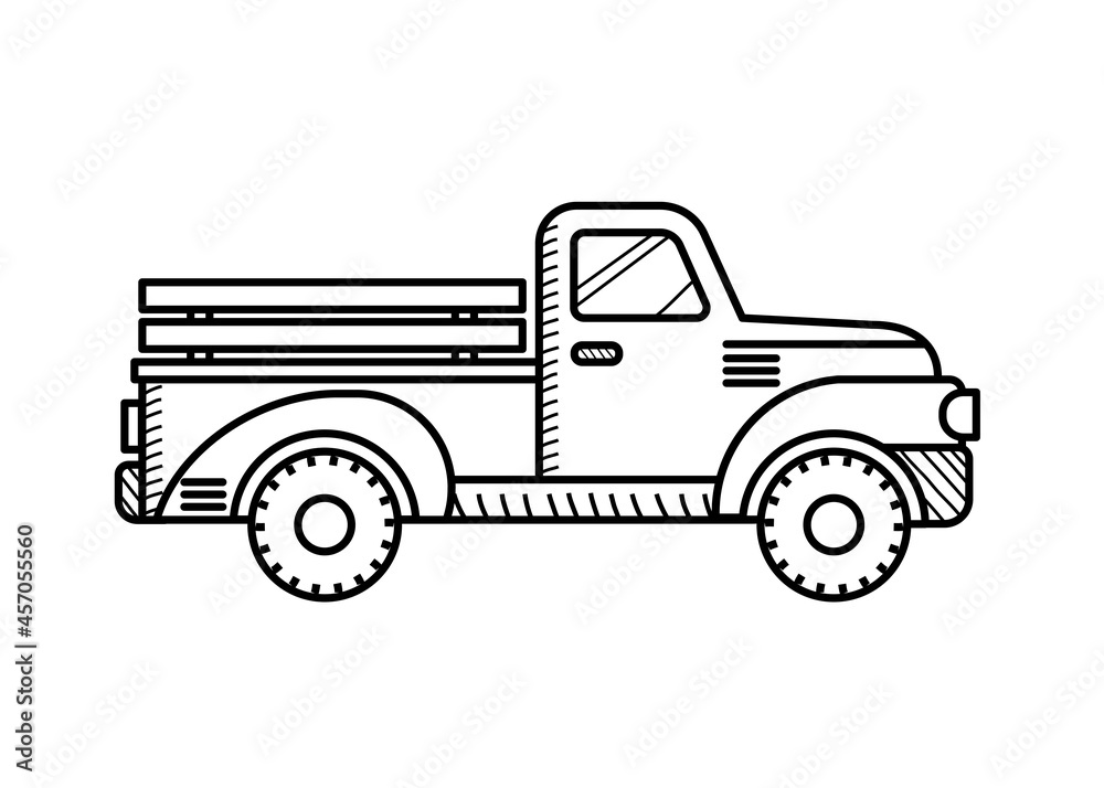 Retro pickup truck coloring book for kids