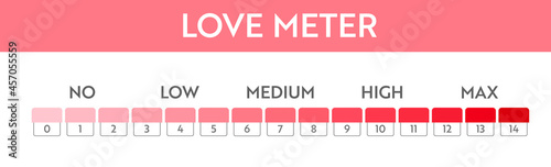 Love level meter indicator. Heart speedometer design. Valentine day card design element..