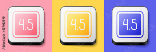 Isometric Film or movie cinematography rating or review icon isolated on pink, yellow and blue background. Square button. Vector