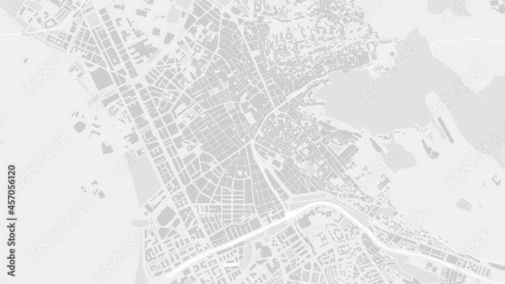 White and light grey Granada City area vector background map, streets and water cartography illustration.