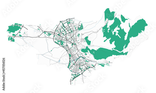 Granada map. Detailed map of Granada city administrative area. Cityscape urban panorama.
