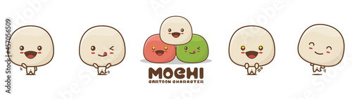 cute mochi mascot, food cartoon illustration, with different facial expressions and poses