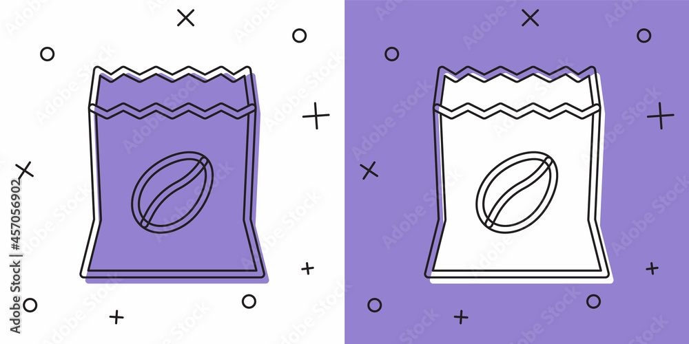 Set Bag of coffee beans icon isolated on white and purple background. Vector Set Bag of coffee beans icon isolated on white and purple background. Vector