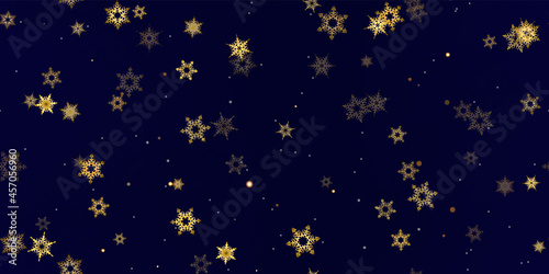 Gold Falling Snowflakes seamless pattern.