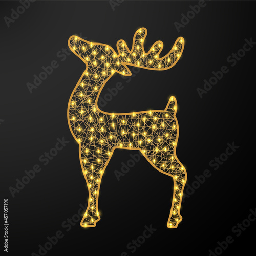 Christmas glowing deer. New year figure with garland. Realistic vector illustration.