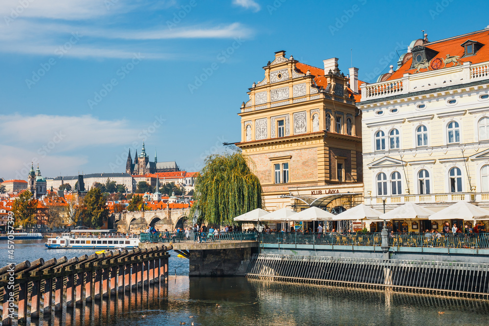 Obraz premium Vltava river and old downtown of Prague, the capital of Czech Republic