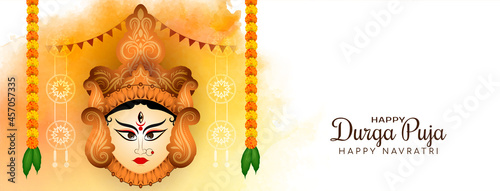 Happy Durga puja and navratri festival classic banner