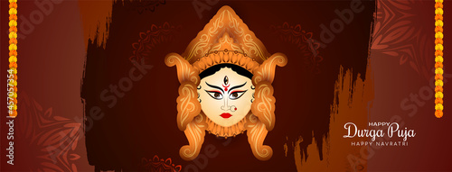 Durga puja and navratri festival banner with goddess durga face