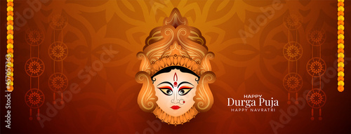 Classic Durga puja and navratri festival goddess Durga face design banner photo