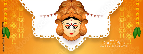 Traditional Hindu festival Happy Durga puja and navratri stylish banner