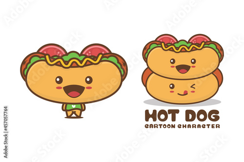 cute hot dog mascot, food cartoon illustration